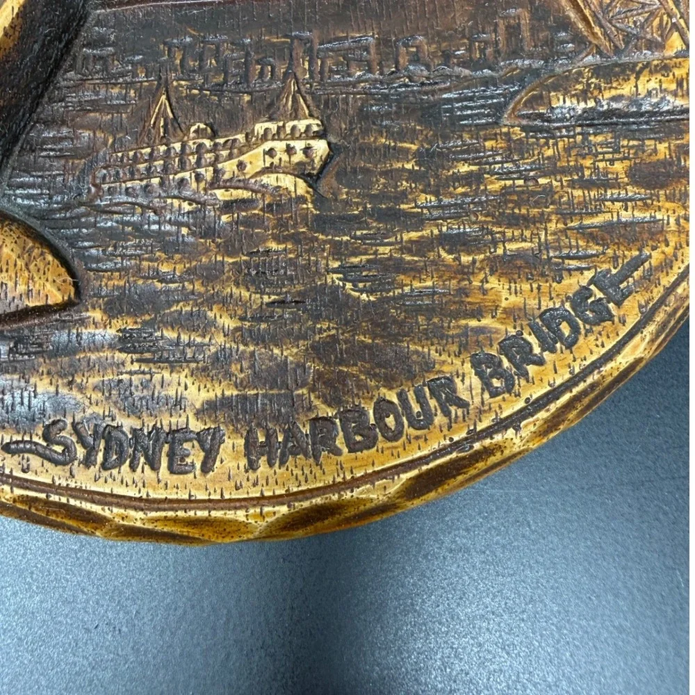 Vintage F Rentz Sydney Harbour Bridge Wall Plaque 3D Wood Carved Relief 7.5